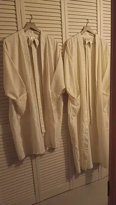 Spa robes and velco body towels available.